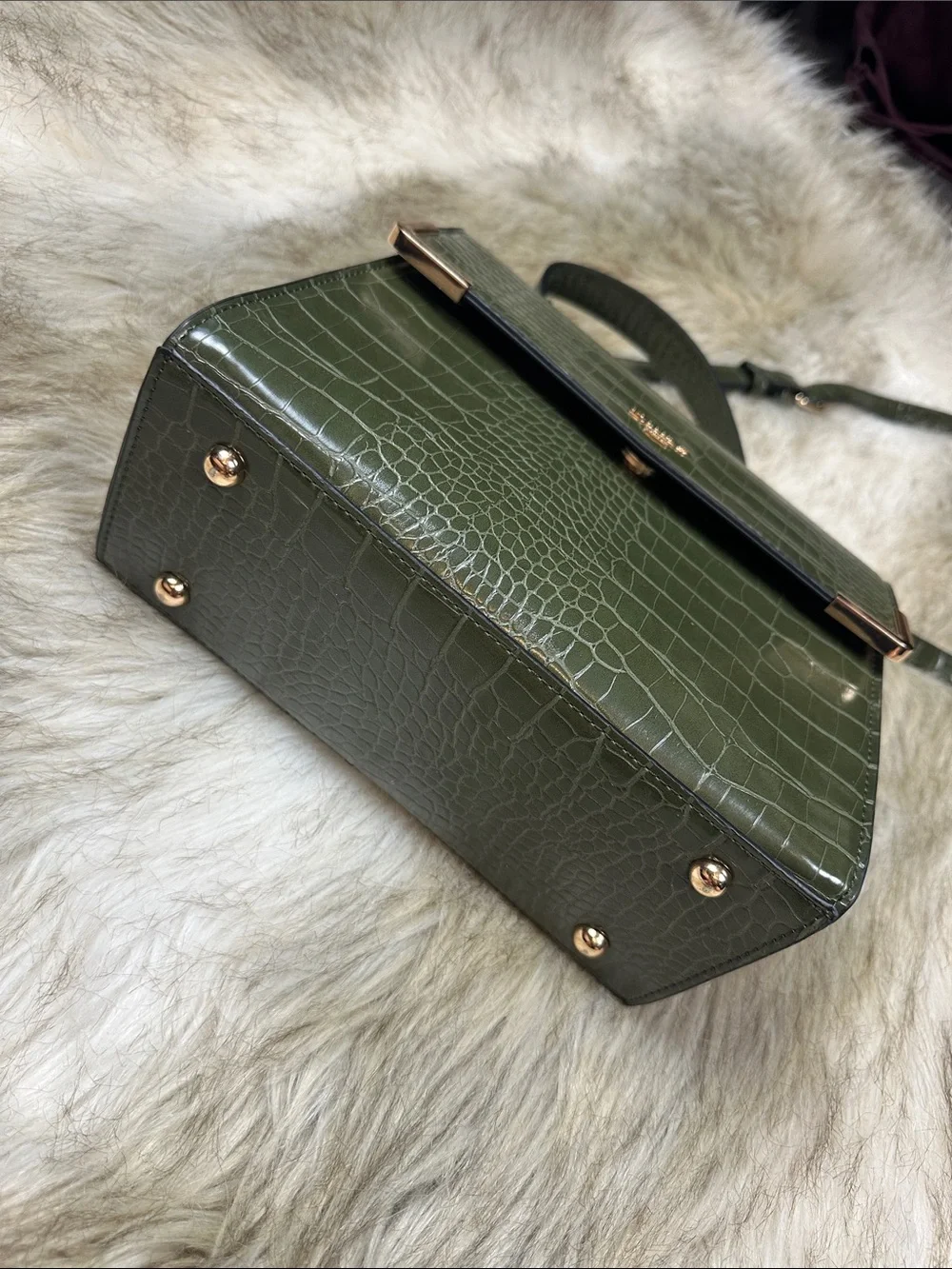 Dune London Olive Green Croc Embossed Crossbody Bag + Matching Coin Pouch NWOT